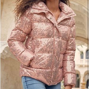 Rose Gold Sequin Puffer Jacket
